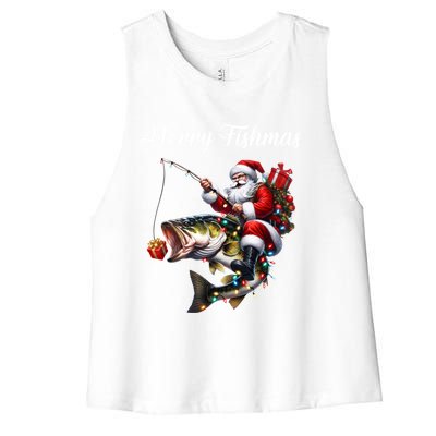 Merry Fishmas Santa Christmas Fisher Great Gift Women's Racerback Cropped Tank