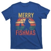 Merry Fishmas Santa Fishing Vintage Sunset Christmas Funny Gift T-Shirt