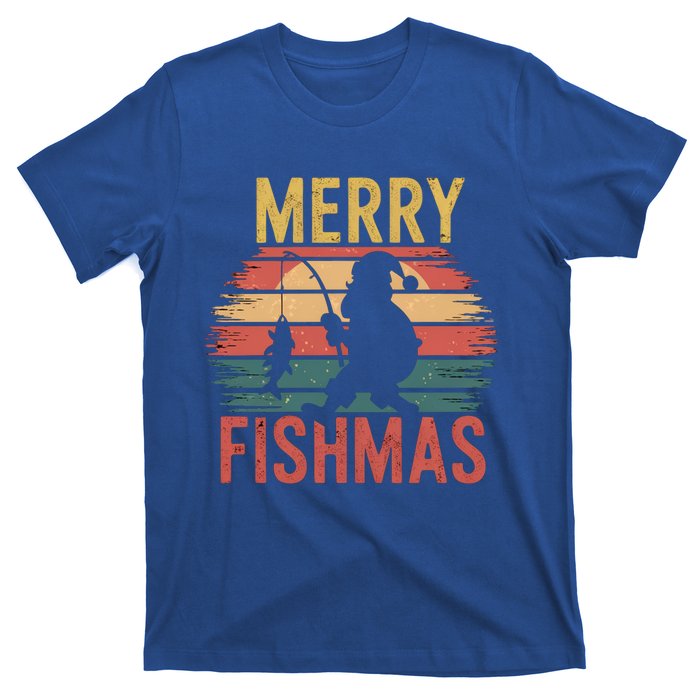 Merry Fishmas Santa Fishing Vintage Sunset Christmas Funny Gift T-Shirt