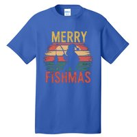 Merry Fishmas Santa Fishing Vintage Sunset Christmas Funny Gift Tall T-Shirt