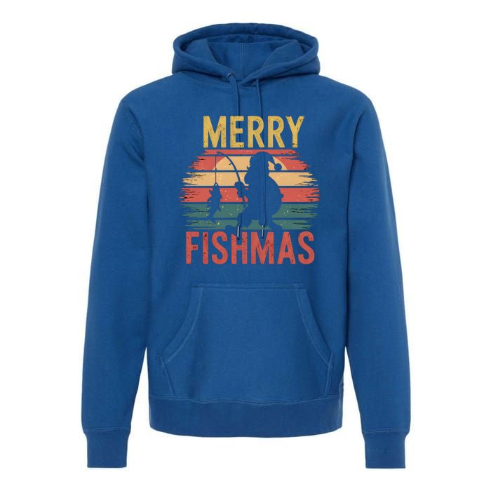 Merry Fishmas Santa Fishing Vintage Sunset Christmas Funny Gift Premium Hoodie