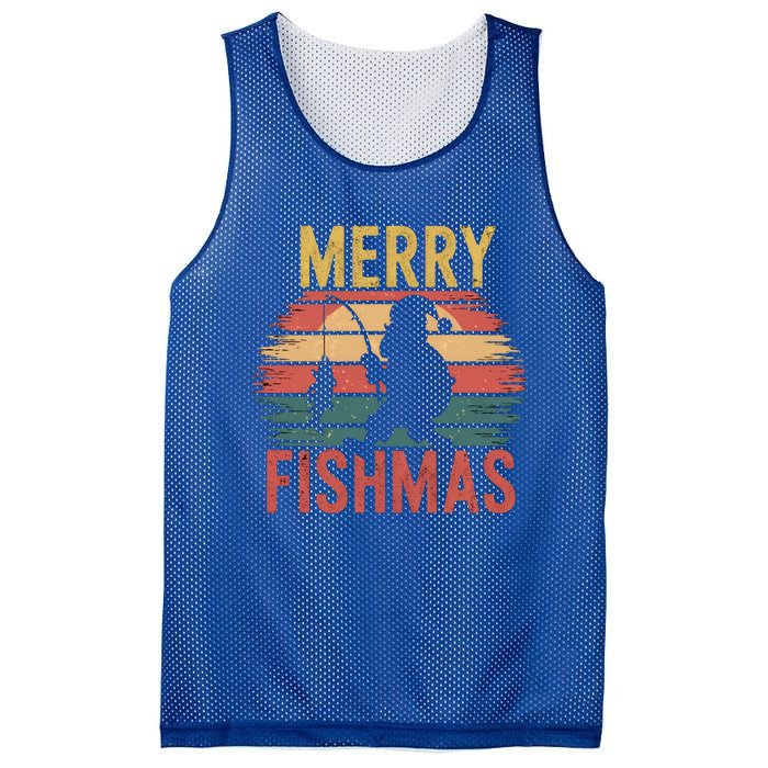 Merry Fishmas Santa Fishing Vintage Sunset Christmas Funny Gift Mesh Reversible Basketball Jersey Tank