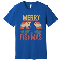 Merry Fishmas Santa Fishing Vintage Sunset Christmas Funny Gift Premium T-Shirt