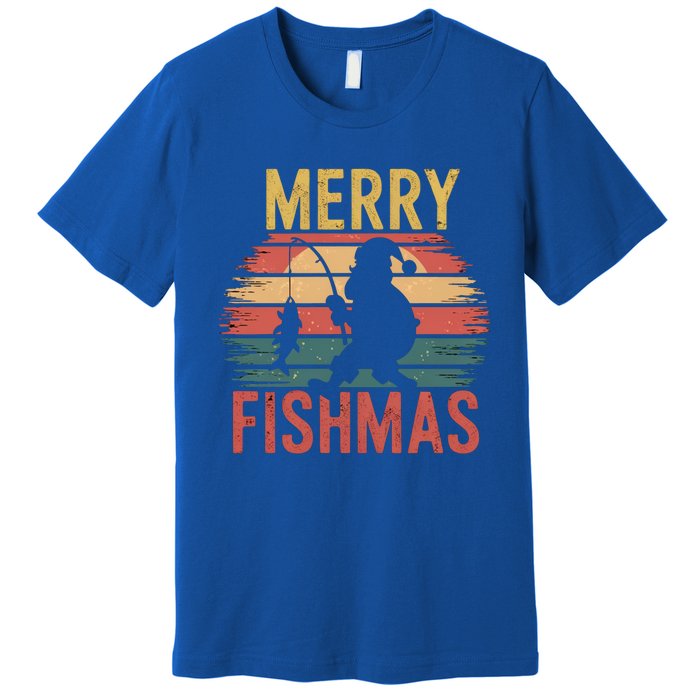 Merry Fishmas Santa Fishing Vintage Sunset Christmas Funny Gift Premium T-Shirt