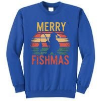 Merry Fishmas Santa Fishing Vintage Sunset Christmas Funny Gift Tall Sweatshirt