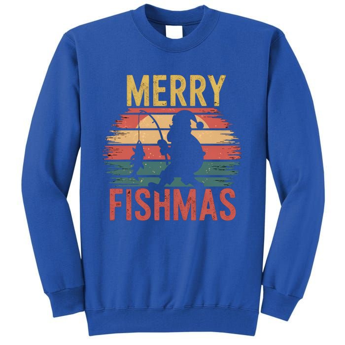 Merry Fishmas Santa Fishing Vintage Sunset Christmas Funny Gift Tall Sweatshirt