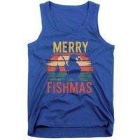 Merry Fishmas Santa Fishing Vintage Sunset Christmas Funny Gift Tank Top