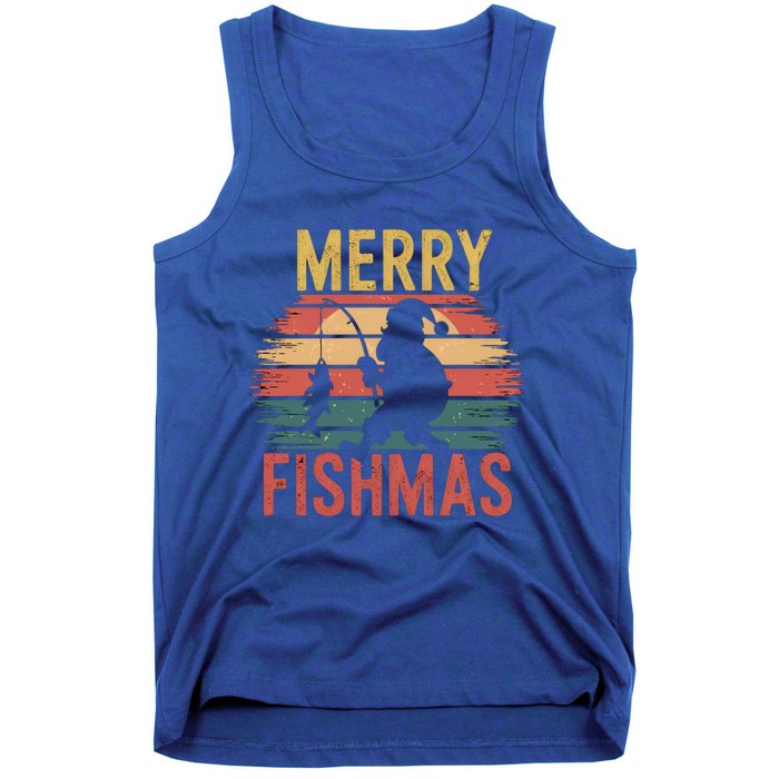 Merry Fishmas Santa Fishing Vintage Sunset Christmas Funny Gift Tank Top