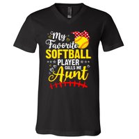 My Favorite Softball Player Calls Me Aunt Softball Auntie V-Neck T-Shirt