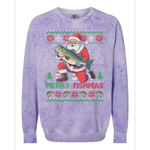 Merry Fishmas Santa Fishing Fisher Ugly Christmas Meaningful Gift Colorblast Crewneck Sweatshirt