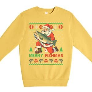 Merry Fishmas Santa Fishing Fisher Ugly Christmas Meaningful Gift Premium Crewneck Sweatshirt