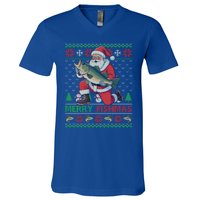 Merry Fishmas Santa Fishing Fisher Ugly Christmas Meaningful Gift V-Neck T-Shirt