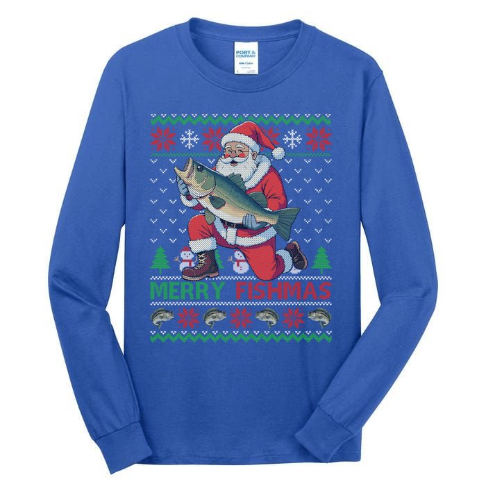 Merry Fishmas Santa Fishing Fisher Ugly Christmas Meaningful Gift Tall Long Sleeve T-Shirt