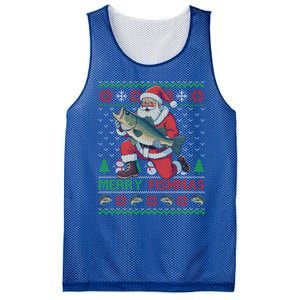 Merry Fishmas Santa Fishing Fisher Ugly Christmas Meaningful Gift Mesh Reversible Basketball Jersey Tank