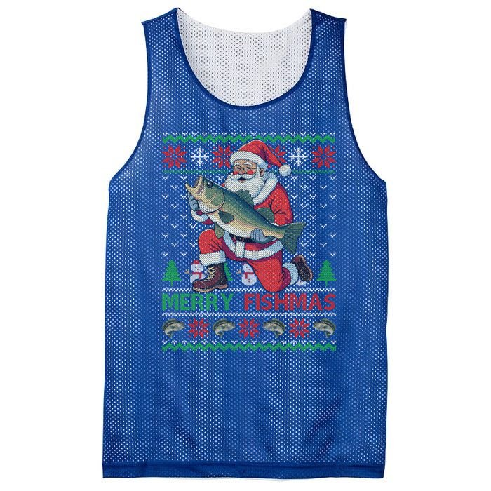 Merry Fishmas Santa Fishing Fisher Ugly Christmas Meaningful Gift Mesh Reversible Basketball Jersey Tank