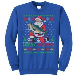 Merry Fishmas Santa Fishing Fisher Ugly Christmas Meaningful Gift Tall Sweatshirt