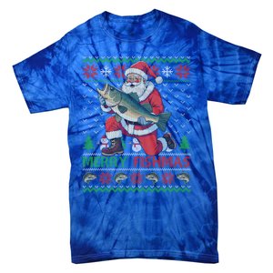 Merry Fishmas Santa Fishing Fisher Ugly Christmas Meaningful Gift Tie-Dye T-Shirt