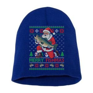 Merry Fishmas Santa Fishing Fisher Ugly Christmas Meaningful Gift Short Acrylic Beanie