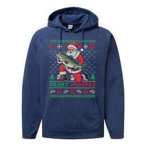 Merry Fishmas Santa Fishing Fisher Ugly Christmas Meaningful Gift Performance Fleece Hoodie