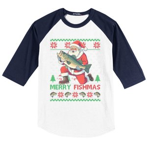 Merry Fishmas Santa Fishing Fisher Ugly Christmas Meaningful Gift Baseball Sleeve Shirt