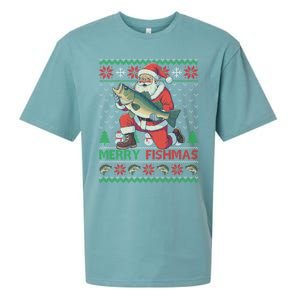 Merry Fishmas Santa Fishing Fisher Ugly Christmas Meaningful Gift Sueded Cloud Jersey T-Shirt