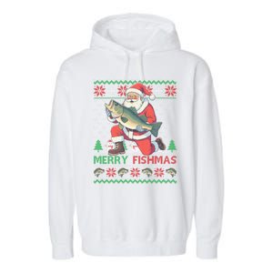 Merry Fishmas Santa Fishing Fisher Ugly Christmas Meaningful Gift Garment-Dyed Fleece Hoodie