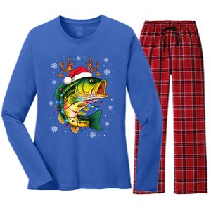 Merry Fishmas Santa Fishing Funny Fisher Lovers Christmas Meaningful Gift Women's Long Sleeve Flannel Pajama Set 