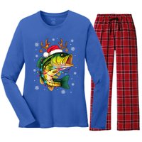 Merry Fishmas Santa Fishing Funny Fisher Lovers Christmas Meaningful Gift Women's Long Sleeve Flannel Pajama Set 