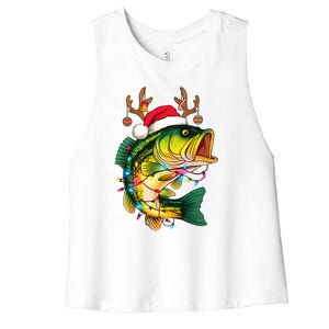 Merry Fishmas Santa Fishing Funny Fisher Lovers Christmas Meaningful Gift Women's Racerback Cropped Tank