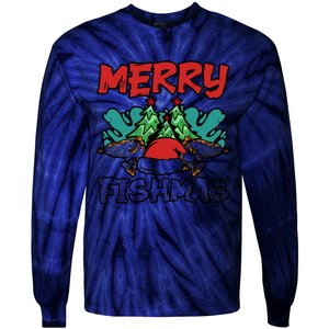 Merry Fishmas Santa Claus Fishing Matching Christmas Costume Tie-Dye Long Sleeve Shirt