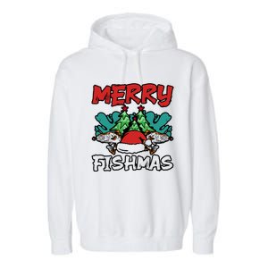 Merry Fishmas Santa Claus Fishing Matching Christmas Costume Garment-Dyed Fleece Hoodie