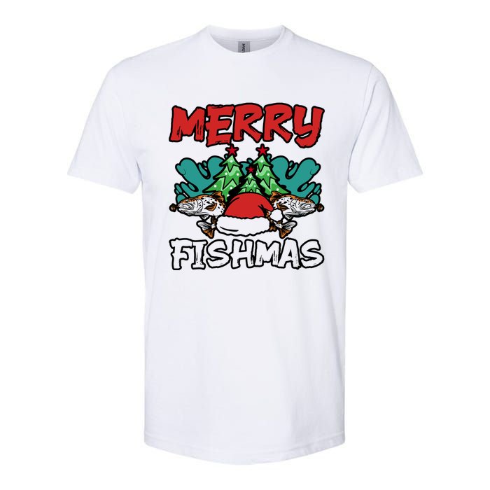 Merry Fishmas Santa Claus Fishing Matching Christmas Costume Softstyle CVC T-Shirt