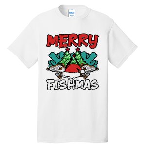 Merry Fishmas Santa Claus Fishing Matching Christmas Costume Tall T-Shirt