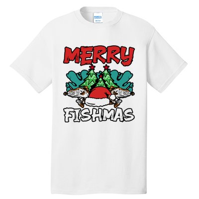 Merry Fishmas Santa Claus Fishing Matching Christmas Costume Tall T-Shirt