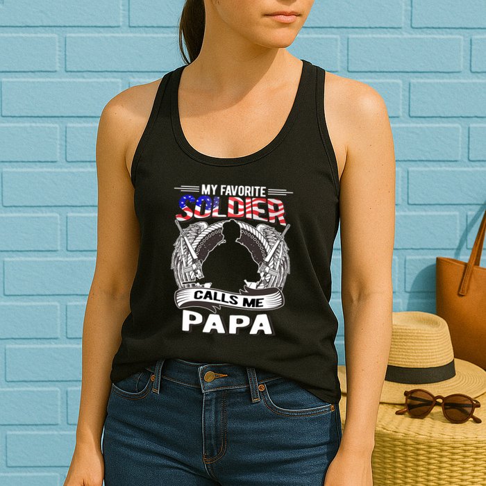 My Favorite Soldier Calls Me Papa Proud Army Grandpa Gift Womens Tank Top