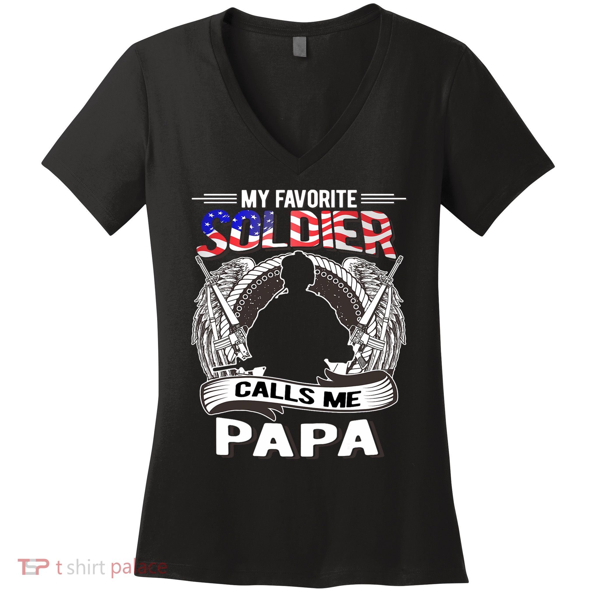 My Favorite Soldier Calls Me Papa Proud Army Grandpa Gift Women's V-Neck T-Shirt