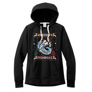 Merry Fishmas Santa Fishing Lovers Funny Fisher Christmas Cute Gift Women's Fleece Hoodie