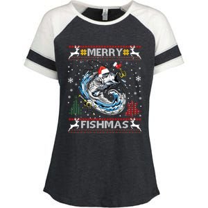 Merry Fishmas Santa Fishing Lovers Funny Fisher Christmas Cute Gift Enza Ladies Jersey Colorblock Tee