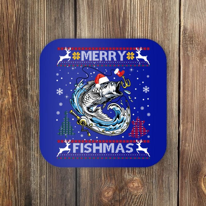 Merry Fishmas Santa Fishing Lovers Funny Fisher Christmas Cute Gift Coaster