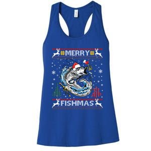 Merry Fishmas Santa Fishing Lovers Funny Fisher Christmas Cute Gift Women's Racerback Tank