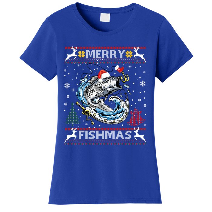 Merry Fishmas Santa Fishing Lovers Funny Fisher Christmas Cute Gift Women's T-Shirt