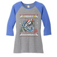 Merry Fishmas Santa Fishing Lovers Funny Fisher Christmas Cute Gift Women's Tri-Blend 3/4-Sleeve Raglan Shirt