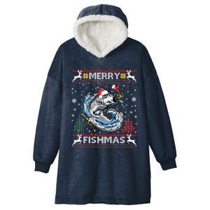 Merry Fishmas Santa Fishing Lovers Funny Fisher Christmas Cute Gift Hooded Wearable Blanket