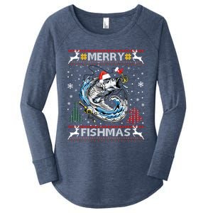 Merry Fishmas Santa Fishing Lovers Funny Fisher Christmas Cute Gift Women's Perfect Tri Tunic Long Sleeve Shirt