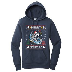 Merry Fishmas Santa Fishing Lovers Funny Fisher Christmas Cute Gift Women's Pullover Hoodie