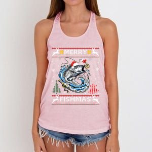 Merry Fishmas Santa Fishing Lovers Funny Fisher Christmas Cute Gift Women's Knotted Racerback Tank