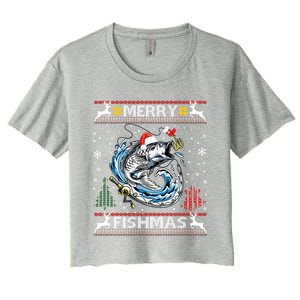 Merry Fishmas Santa Fishing Lovers Funny Fisher Christmas Cute Gift Women's Crop Top Tee