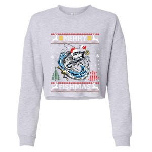 Merry Fishmas Santa Fishing Lovers Funny Fisher Christmas Cute Gift Cropped Pullover Crew