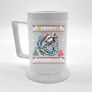 Merry Fishmas Santa Fishing Lovers Funny Fisher Christmas Cute Gift Beer Stein