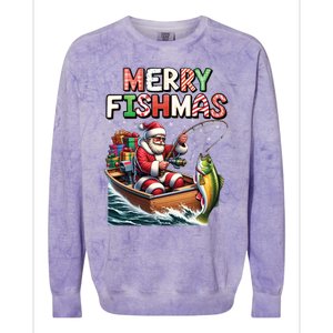 Merry Fishmas Santa Fishing Lovers Funny Fisherman Christmas Colorblast Crewneck Sweatshirt